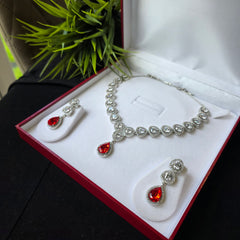 Kesha - Swarovski Lava Red & White Stones Necklace Set with Earrings