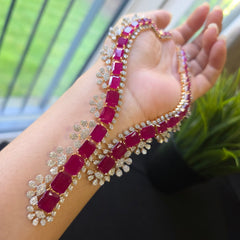 Iris - Rubies Gold Necklace Set with Earrings