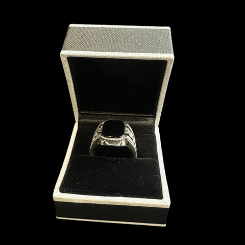 925 Silver Turkish Mens Ring With Black Onyx (Size: S)