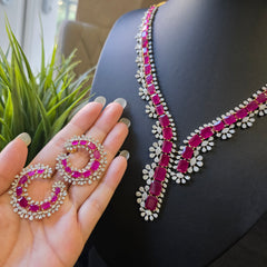 Iris - Rubies Gold Necklace Set with Earrings