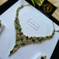 Jina - Bespoke Emerald Green Gold Necklace Set With Earrings