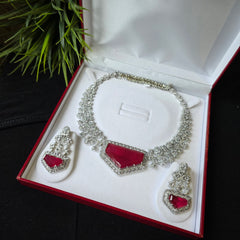 Lezzy - Ruby Doublet Statement Necklace Set with Earrings