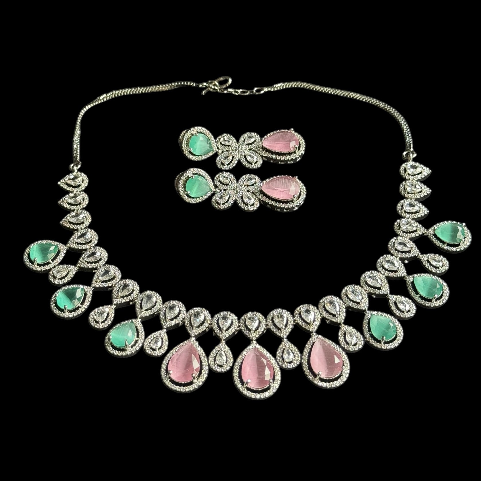 Mint and Pink Quartz Necklace Set