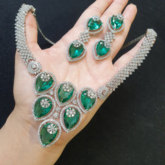 Connie - Bespoke Green TopZ Statement Necklace Set With Earrings