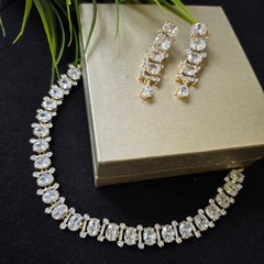 Sobi - Dazzling Gold & White Cubic Zirconia Necklace Set with Earrings