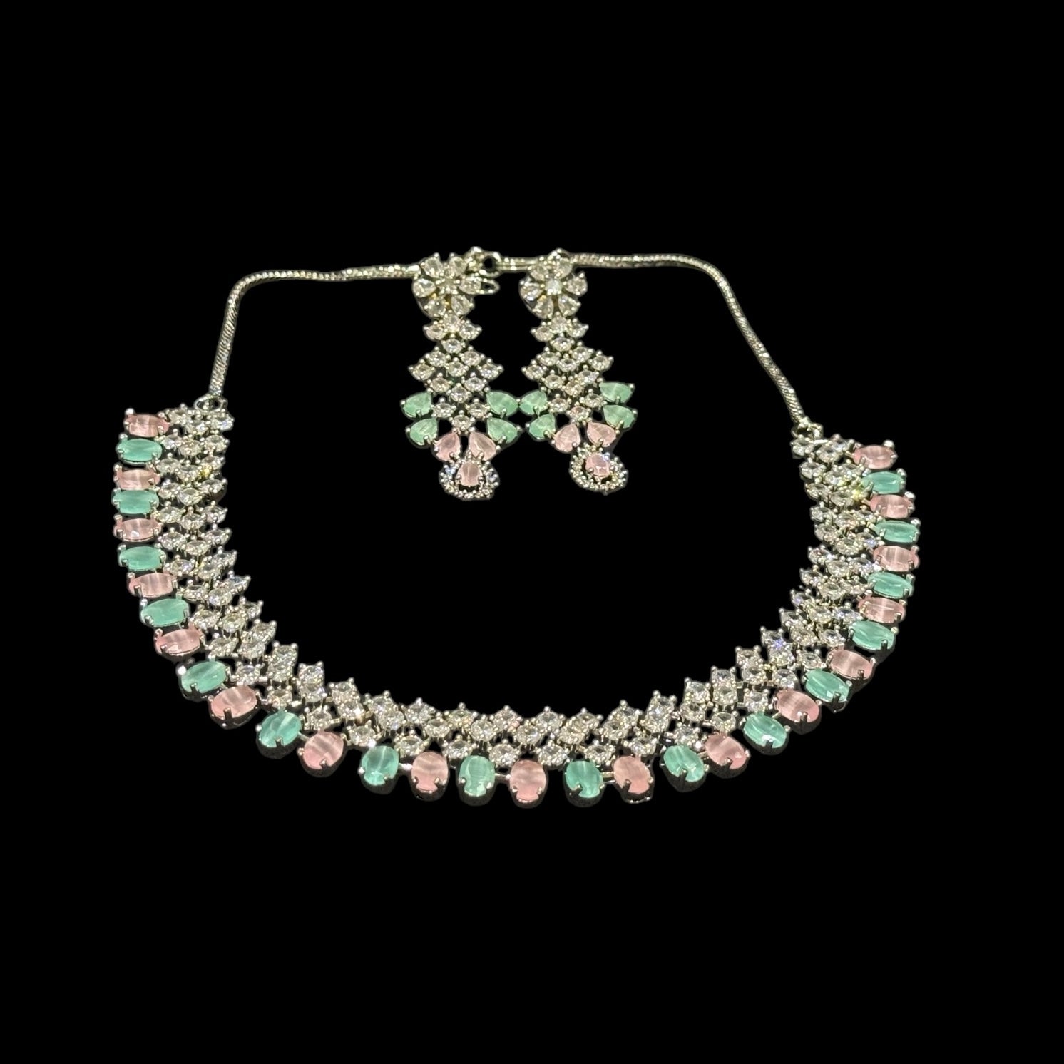 Pink and Mint Quartz Necklace Set