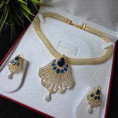 Remi - Gold Sapphire Blue Pendant Set with Earrings