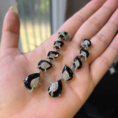 Ayra - Black Stones Gold Necklace Set With Earrings