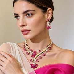 Amaish - Bespoke Cubic Zirconia Statement Necklace Set With Earrings