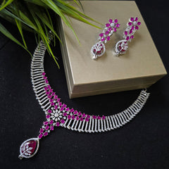Adda - Bold Rubies Hot Pink Necklace Set With Earrings