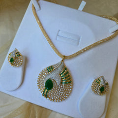 Mirca - Gold Gemstones Pendant Necklace Set With Earrings