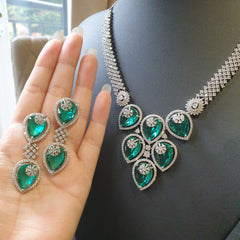 Connie - Bespoke Green TopZ Statement Necklace Set With Earrings