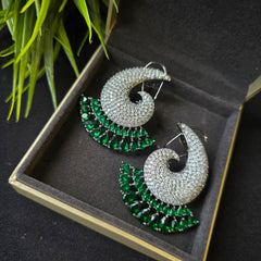 Ibba - Emerald Green & White Cubic Zirconia Earrings