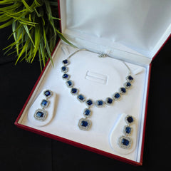 Bespoke Sapphire Blue Necklace Set with Earrings