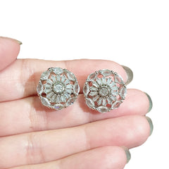 White Cubic Zirconia Stud Earrings - White Gold Plated