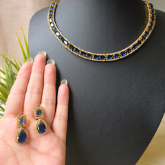 Mia - Gold Blue Sapphires Necklace Set