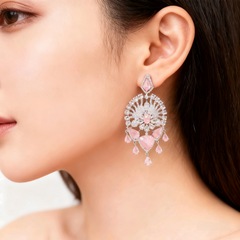 Ferry - Pink & White Cubic Zirconia Dangle Earrings