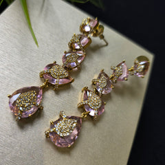 Ayra - Pink Stones Gold Necklace Set With Earrings