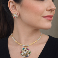 Milli - Multi Gemstones Gold plated Pendant Necklace Set with Earrings