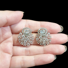 White Cubic Zirconia Stud Earrings  - White Gold Plated