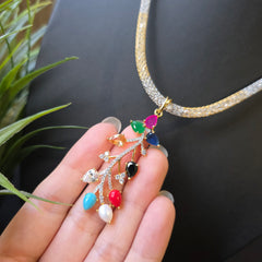 Myra - Gold Gemstones Pendant Necklace Set with Earrings