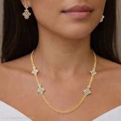 Ira - Yellow Gold electroplated Long Chain Necklace with Earrings