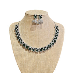 Lab-Grown Emerald Necklace Set – White Gold Plated with Cubic Zirconia