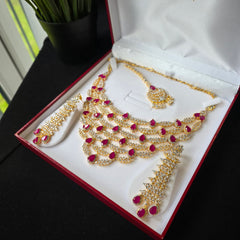 Hollie - Rubies Gold Six Layers Necklace Set with Earrings
