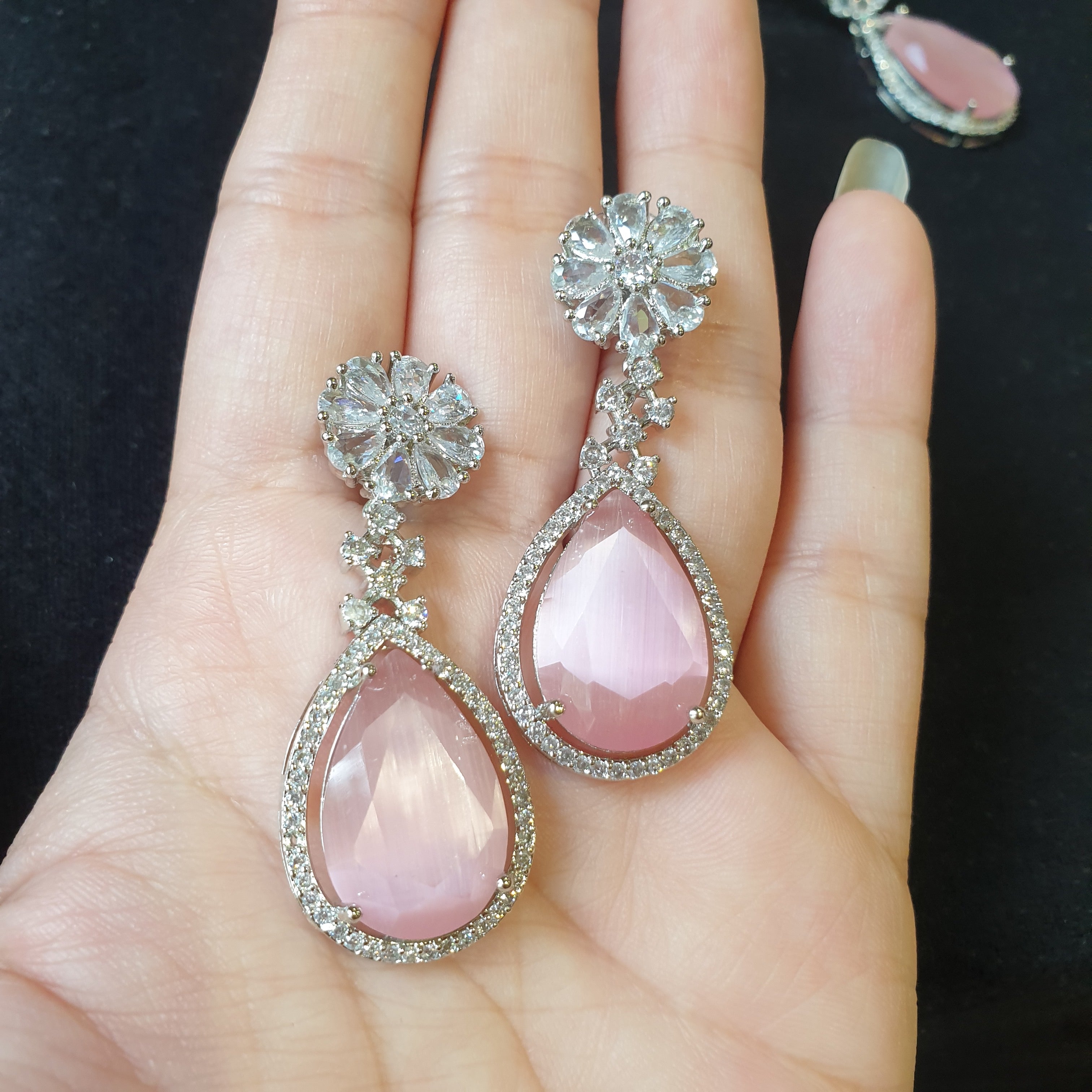 Pink Quartz Necklace Set with Tikka