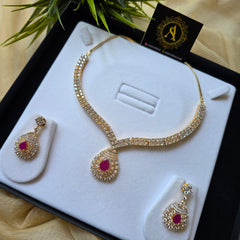 Ria - Bold Ruby Hot Pink Necklace Set With Earrings