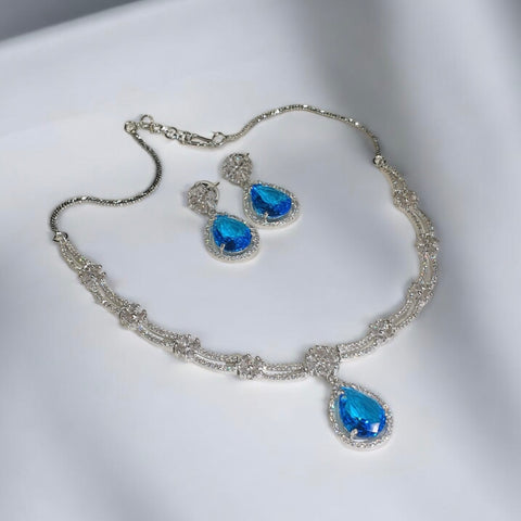 Blue Aquamarine Necklace Set