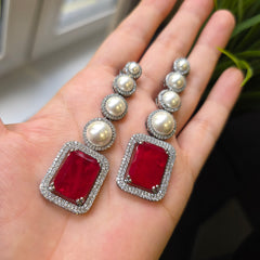 Ivy - Ruby Red Double layered Pearls Necklace set with Earrings
