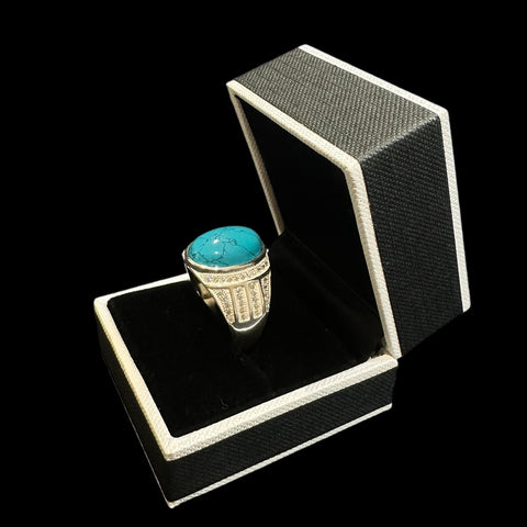 925 Silver Turkish Mens Ring With Turquoise Gemstone (Size: V)