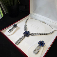 Lydia - Floral Sapphire Blue Necklace Set with Earrings
