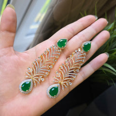 Linda - Gold Emerald Statement Necklace Set with Earrings & Tika