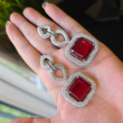 Ella - Ruby Red Necklace Set with Earrings