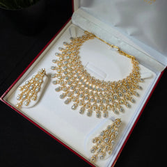 Ember - Dazzling Gold & Silver Cubic Zirconia Necklace Set with Earrings and Tikkan