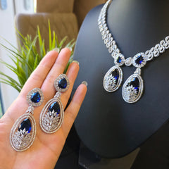 Clara - Blue Sapphire Necklace Set with Earrings