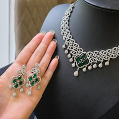 Classy Emerald Green Necklace Set with Earrings