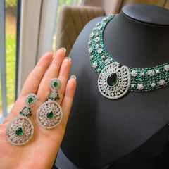 Maya - Bespoke Emerald Green Statement Necklace Set with Earrings