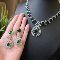 Mirca - Bespoke Emerald Green Necklace Set with Earrings