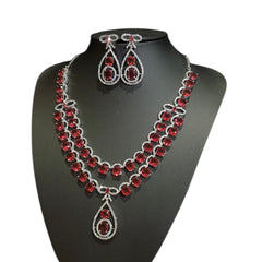 Lab-Grown Red Garnet Necklace Set – White Gold Plated with Cubic Zirconia