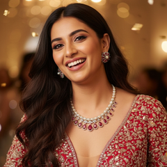 Aria - Timeless Pearls & Sapphires Blue Necklace Set With Earrings