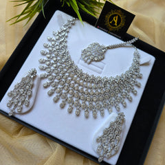 Ember - Statement Silver White Cubic Zirconia Necklace Set With Earrings
