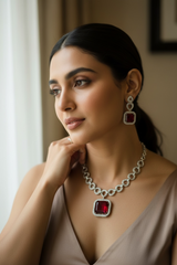 Ella - Ruby Red Necklace Set with Earrings