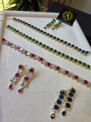 Irsa - Gold Gemstones Necklace Set With Earrings