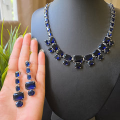 Beli - Sapphire Blue Silver Necklace Set with Earrings