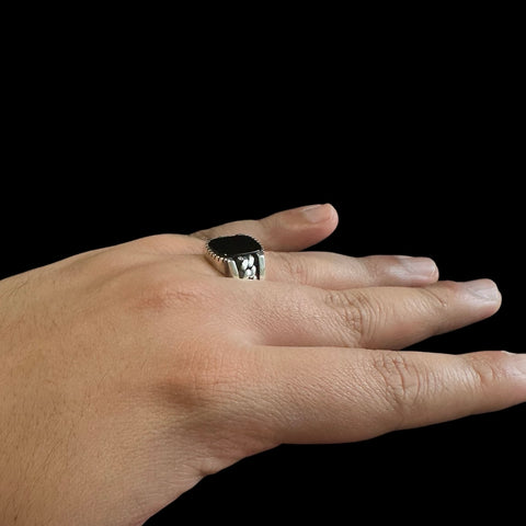 925 Silver Turkish Mens Ring With Black Onyx (Size: S)