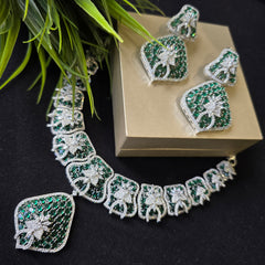 Ada - Bold Emeralds Statement Necklace Set With Earrings