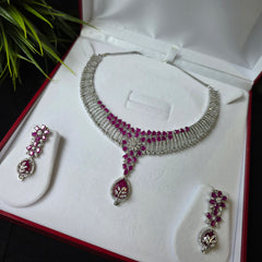Adda - Bold Rubies Hot Pink Necklace Set With Earrings
